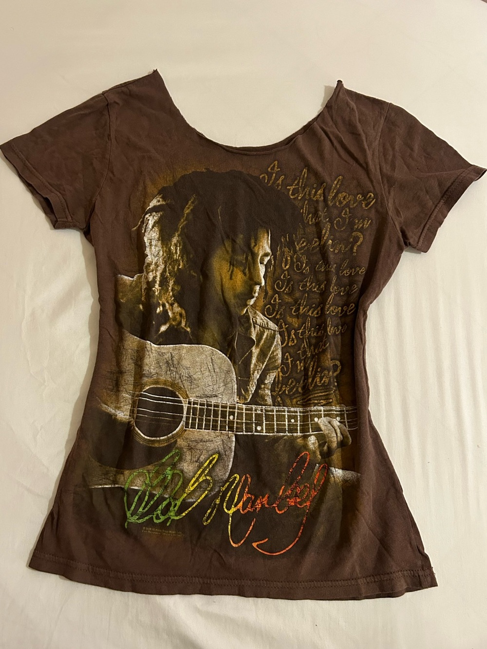 Bob Marley Tee - Brown Graphic Boatneck Top